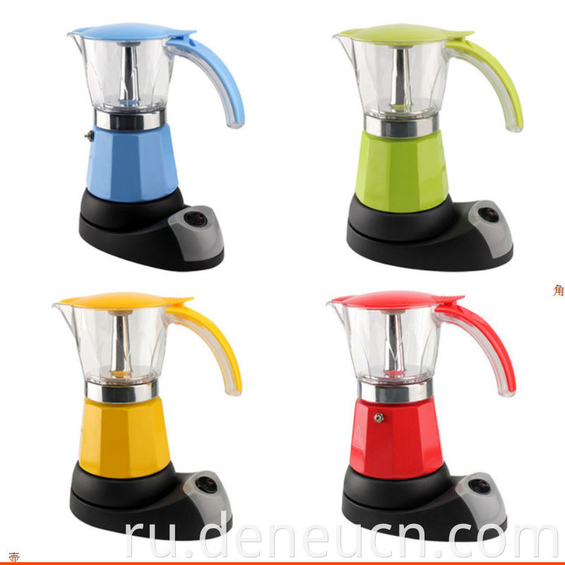 Цвет 6 чашек ПК и алюминиевая электрическая кофеварка Moka